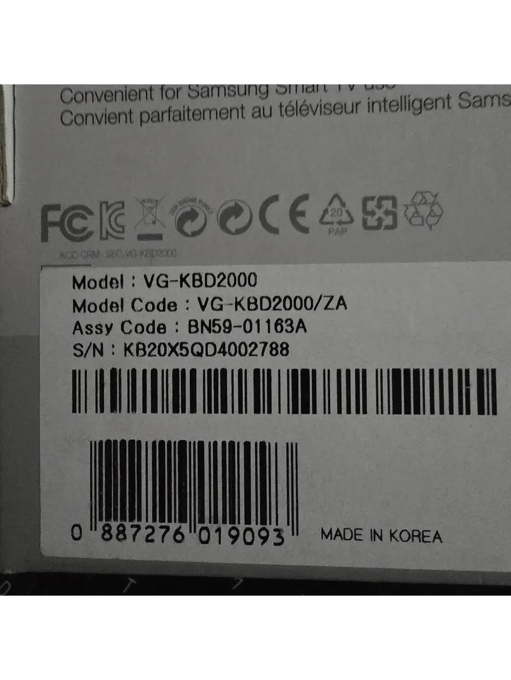 Samsung Smart Wireless Keyboard VG-KBD2000 TV Keyboard Black w/ Box